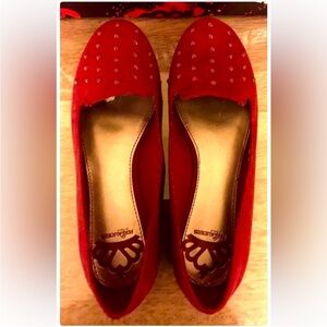 Fergalicious red burgundy faux suede flats studded red shoes red loafers studs